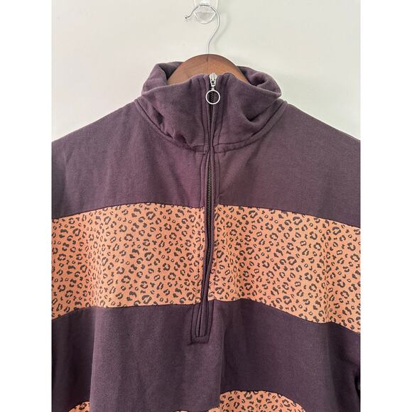 Simply Southern Sweatshirt Womens XXL Leopard Print Stripes Quarter Zip Sweater - Picture 9 of 11